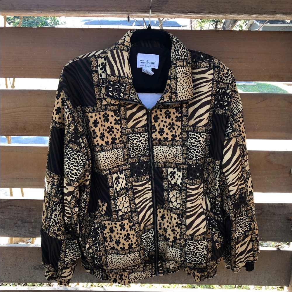 Vintage 80s Animal Print Patchwork Bomber Jacket